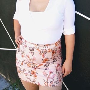 Floral print pastel pink skirt